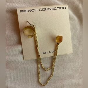 Gold single stud earring and ear cuff